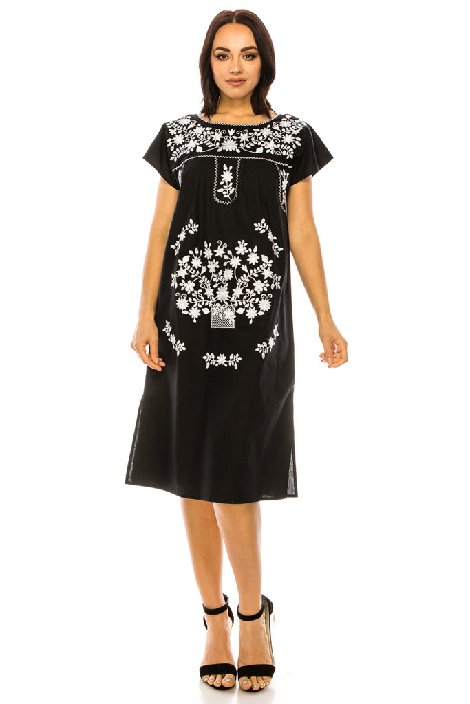 ANY COLOR Mexican Puebla Dress Embroidered FLORAL Fiesta Dress S M L XL 2X  3X